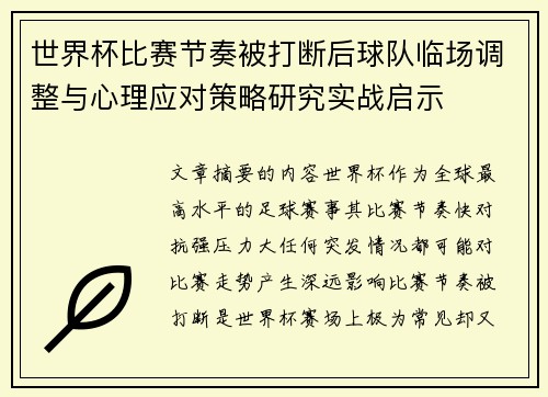 世界杯比赛节奏被打断后球队临场调整与心理应对策略研究实战启示
